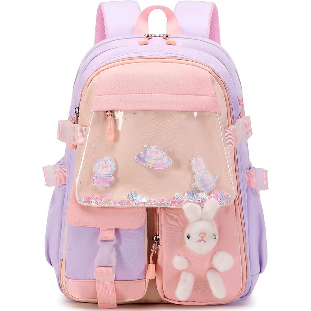 Cute Pink Bunny Kindergarten Preschool Elementary School Bookbag for Girls